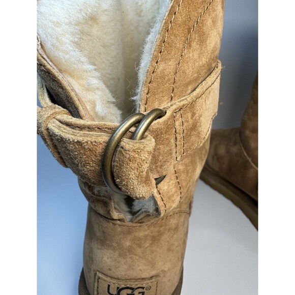 UGG Remora Short Boots Womens Size 9 Chestnut Leather Shearling Fur Lined - Picture 5 of 13